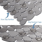 Webos Bath Shower Mat Non Slip: Extra Large Pebble Bathtub mat for Kids, Elderly, Anti Slip Shower Matt with Drain Holes Suction Cups Tub Mat - 16 X 40 Inch Clear Grey