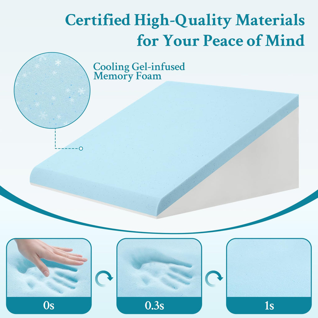 Domusensus Wedge Pillow for Sleeping, 12" Bed Wedge Pillow for After Surgery, Triangle Pillow Wedge for Heartburn, Acid Reflux, GERD, Back Pain Relief, Neck Pain, Soft & Cooling Memory Foam Top
