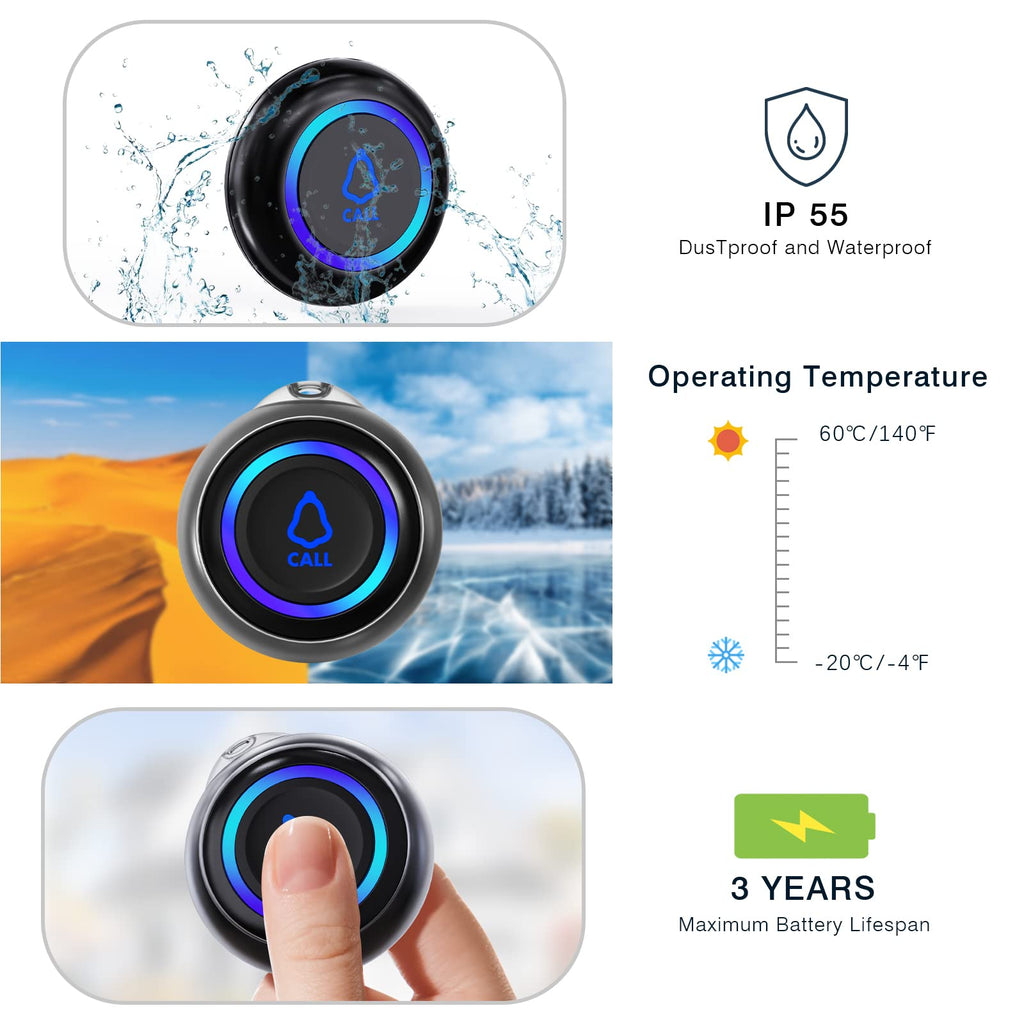 Caregiver Pager, Wireless Call Button for Seniors/Elderly at Home, 1 SOS Button + 1 Receiver Medical Life Alert System, Emergency Panic Call Bell, Help Alarm for Nurse Calling & Patient Assistance
