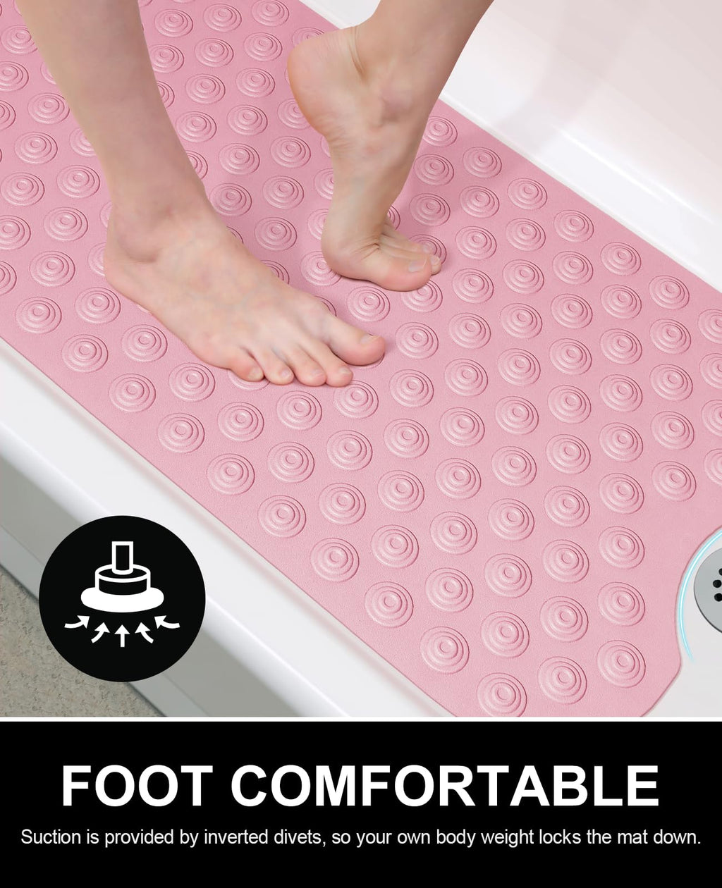 OTHWAY No Suction Cup Bath Mat: 39x16 inch Extra Long Bathmat│Perfect for Refinished or Ordinary Bath Tubs│Made of Nature Rubber│a Blessing for The Elderly and Children (Pink)