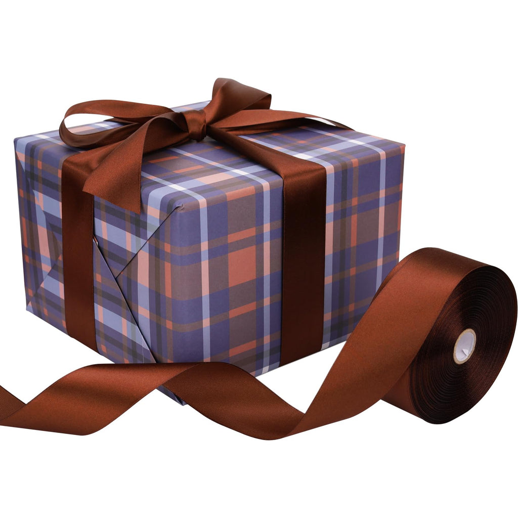 Baocuan 1-1/2 inch Brown Satin Ribbon 50 Yards Solid Fabric Ribbons Roll for Wedding Invitations, Bridal Bouquets, Sewing, Party Decorations, Gift Wrapping and More