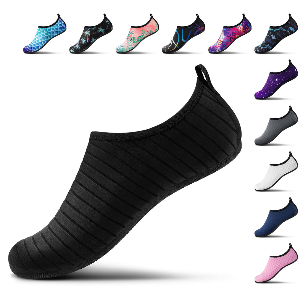 Water Shoes Women Men Adult Quick-Dry Aqua Socks Barefoot Non Slip for Beach Swim River Pool Lake surf Black SK002(U)