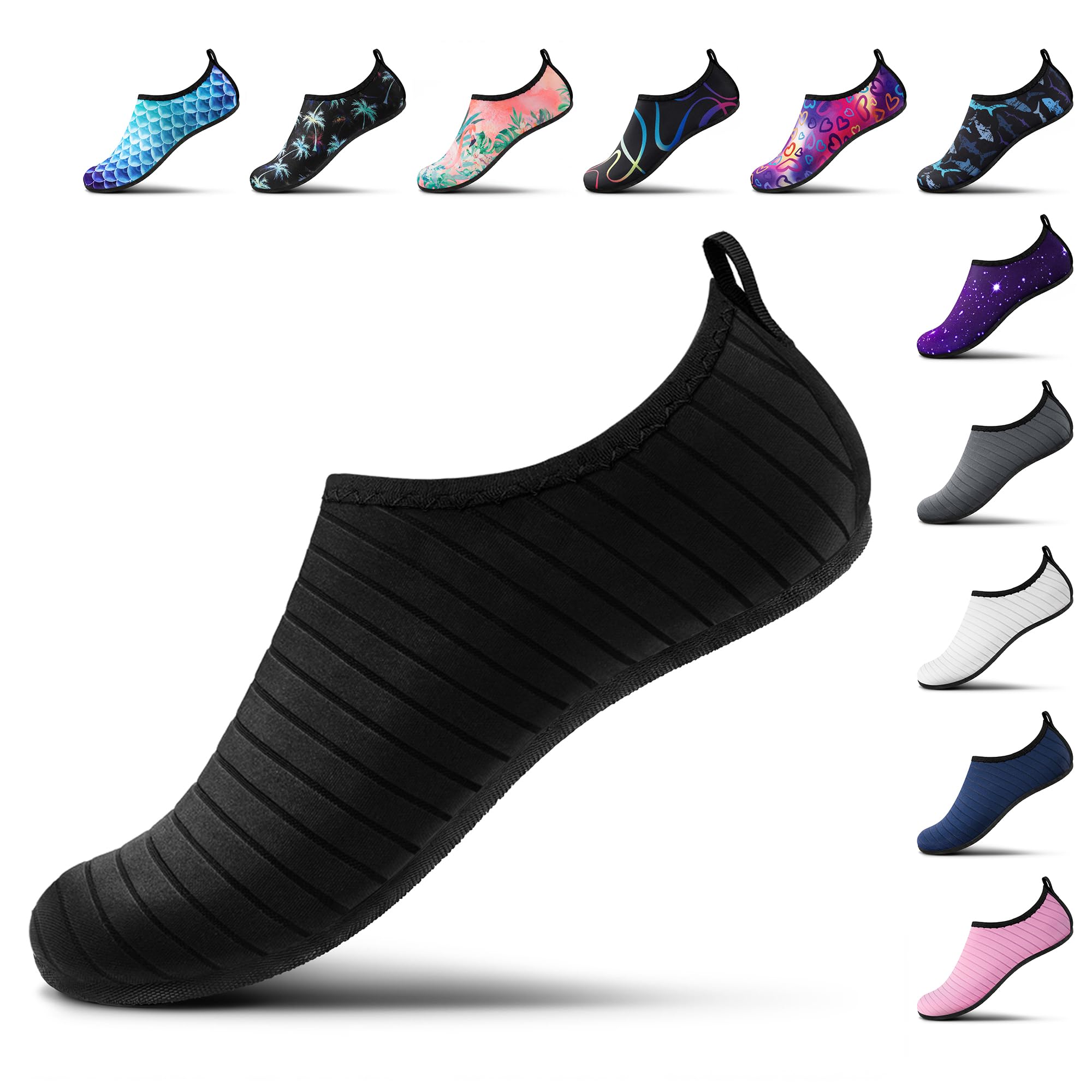 Water Shoes Women Men Adult Quick-Dry Aqua Socks Barefoot Non Slip for Beach Swim River Pool Lake surf Black SK002(U)