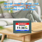 LXBYJKJ 7 Inch Digital Clock with Day and Date for Elderly Alzheimer's Dementia Clock Customizable Alarms and Medicine Reminders 3 Display Modes Large Font Digital Alarm Clock for Seniors Green