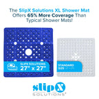 SlipX Solutions Extra Large Square Shower Mat, 27"x27", Non-Slip Stall Mat for Elderly & Kids Standing Bath Tub Mat, Machine Washable, Suction Cups, Solid Navy Blue