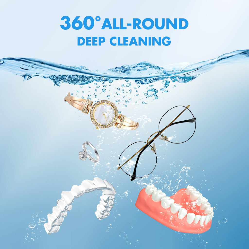 KUNPHY Ultrasonic Jewelry Cleaner, Jewelry Cleaner Machine 12oz 46KHz, Professional Sonic Cleaner with One-Touch Operation, Ultrasonic Cleaner for Rings, Glasses, Jewelry, Dentures White