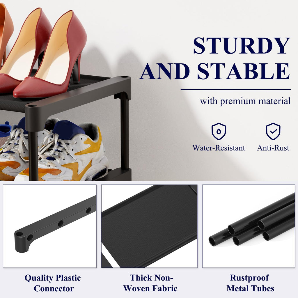 Kitsure Shoe Rack - Premium Non-Woven Shoe Rack Shelf, Shoe Organizer for Closet, Entryway, Garage & Corridor, Sturdy & Durable Long Stackable Shoe Shelves, X-Large, Black