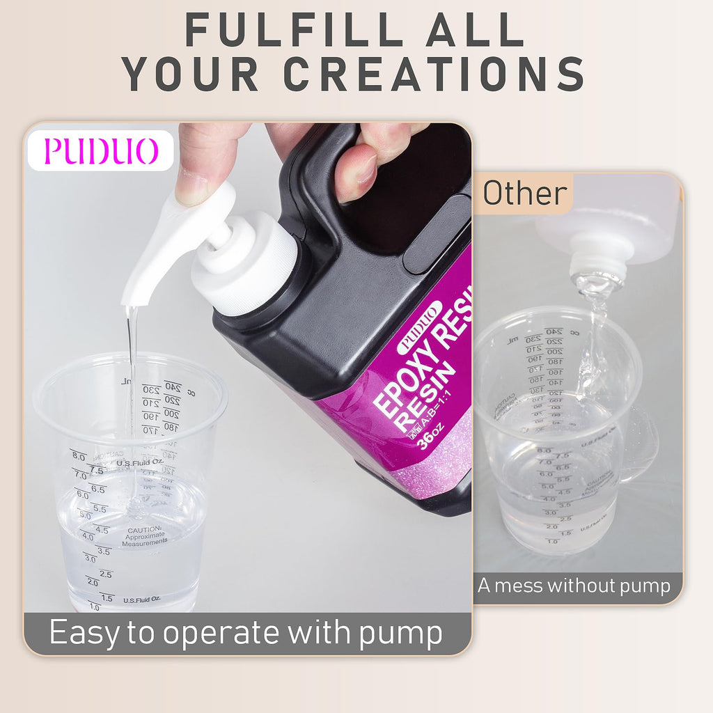 Puduo Epoxy Resin Kit 72OZ，Newly Formulated Crystal Clear Epoxy Resin，Strong, Bubble-Free, Anti-Yellowing Art Resin that，Suitable for Casting, DIY, Molds, Jewelry, Easy to Mix 1:1 Ratio