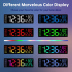Soobest 14" Large Remote Digital Wall Clock with Timer for Living Room Home Gym, Plug in Big LED Electric Color Changing Clock with Date Day of Week Temperature Display for Elderly Seniors, Auto DST