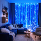 JMEXSUSS 300LED Blue Curtain Lights, Christmas Curtain Hanging Lights with Remote, Blue String Lights for Bedroom Wall Window Backdrop Garden Christmas Indoor Outdoor Decorations
