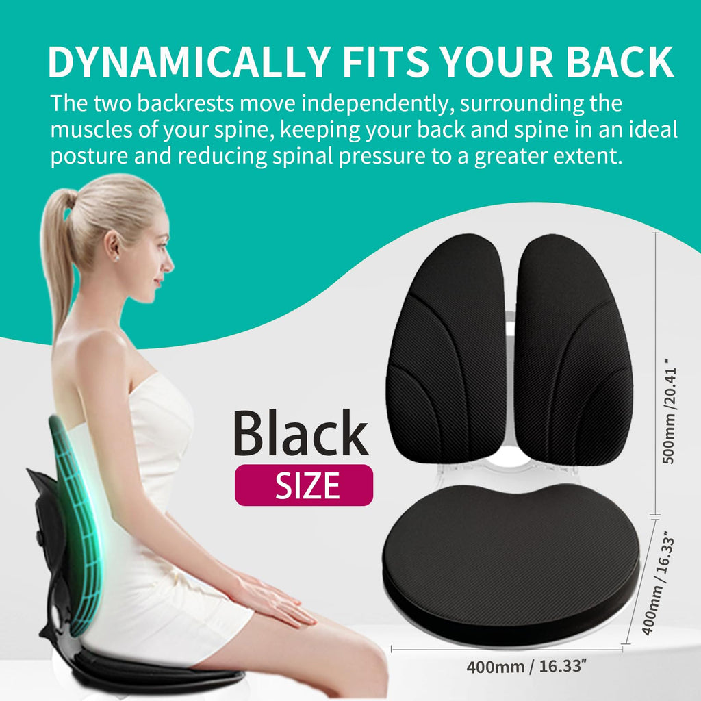 YOOBEBEST Ergonomic Chair Back Support,Lumbar Support for Improves Posture and Relieves Back Pain,Perfect for Office Chair,Gaming,Home-Work,Foldable and Adjustable,Washable Seat Cushion Cover.(Black)