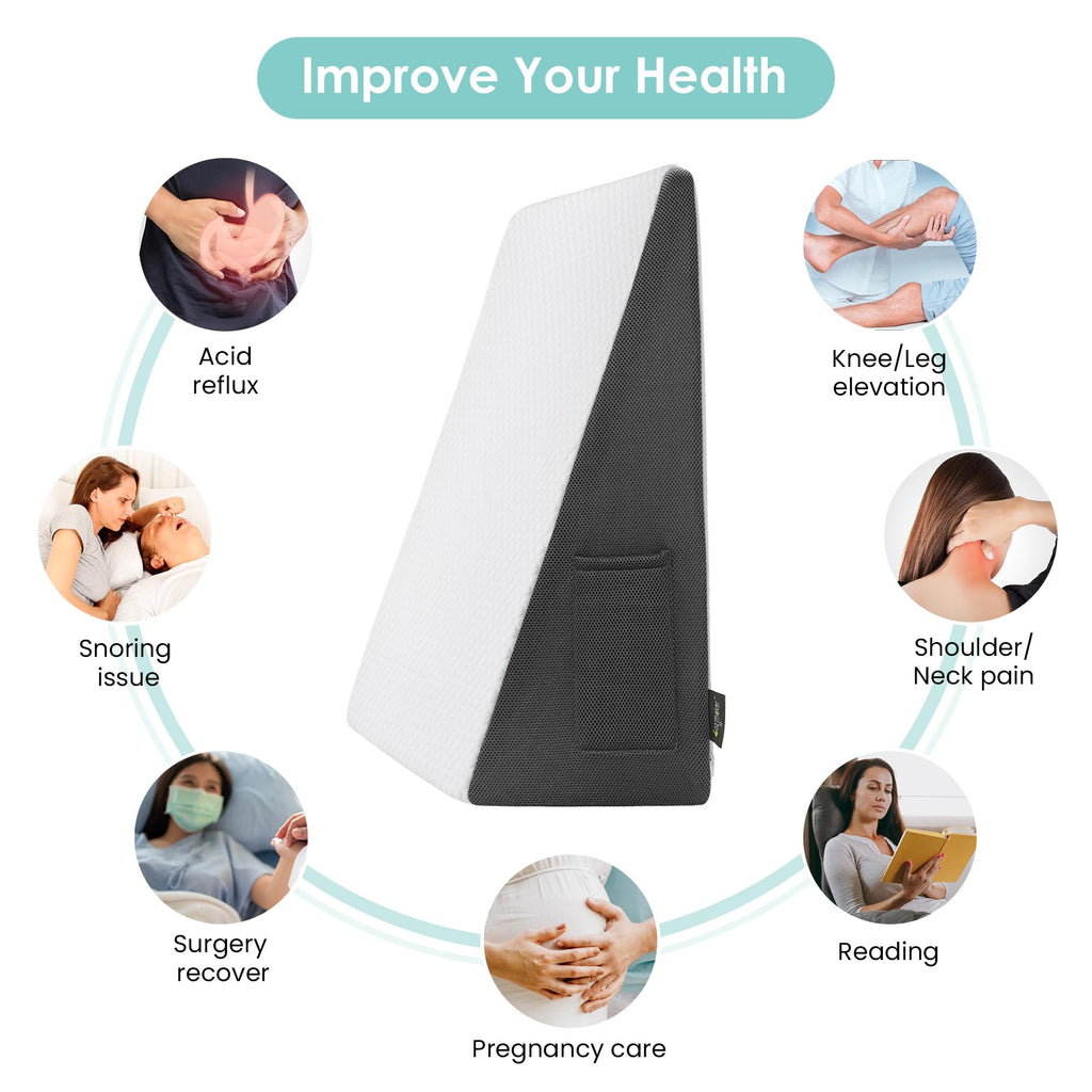 Cozymaker 10" Bed Wedge Pillow for Sleeping After Surgery, Back Support, Leg Elevation, Gerd Acid Reflux, Neck Pain, Snoring, Cooling Memory Foam Triangle Incline Wedge
