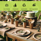 ALPIO 400 Piece Compostable Dinnerware Set for 50 Guests, Biodegradable Paper Plates Set, Eco-Friendly Disposable Plates & Utensils include Paper Plates, Forks Knives Spoons Straws Napkins for Party