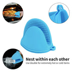 Vaincre 4PCS Silicone Oven Mitts Heat Resistant, Silicone Potholders for Kitchen, Mini Rubber Oven Glove Kitchen Mittens, Cute Cooking Mitts (Blue and Green)