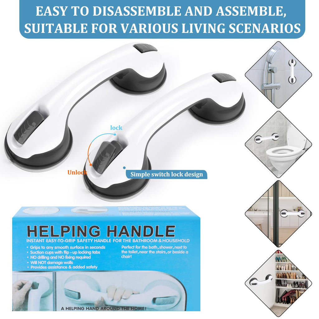 Shower Handle Grab Bars Bathtubs - 2Packs 12inch for Bathroom with Strong Hold Suction Cup, Balance Bar Safety Hand Rail for Injury, Senior, Elderly Black