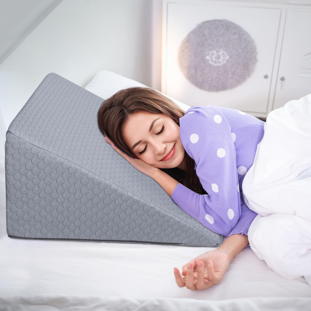 COOLBEBE Bed Wedge Pillow for Sleeping, 12" Elevated Wedge Pillow for Sleep Apnea with Washable Cover, 12Inch Foam Wedge Triangle Pad for Acid Reflux, Gerd, Snoring and After Surgery(Grey)