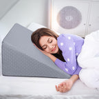 COOLBEBE Bed Wedge Pillow for Sleeping, 12" Elevated Wedge Pillow for Sleep Apnea with Washable Cover, 12Inch Foam Wedge Triangle Pad for Acid Reflux, Gerd, Snoring and After Surgery(Grey)