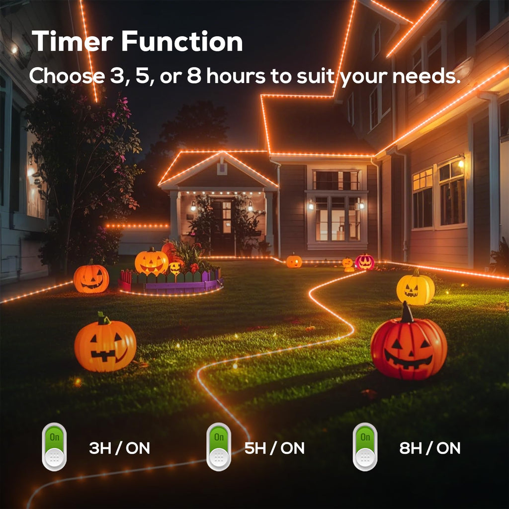 ICRGB Solar Halloween Lights, 66FT 200 LED Outdoor Solar Rope Lights, IP67 Waterproof Solar Lights, 8 Modes Christmas Lights, Solar String Lights for Outside, Halloween Tree Pathway Autumn Decorative
