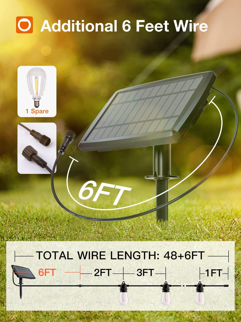 addlon 54(48+6) FT Solar String Lights Outdoor Waterproof with USB Port & Remote Control Solar Patio Lights Long Last for 20+Hrs Dimmable Solar Power LED Bulbs for Porch Garden Market Bistro
