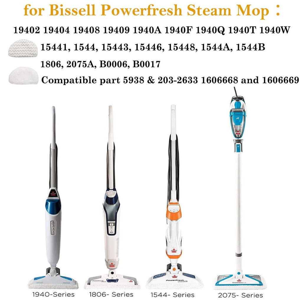 8 Pack Replacement Steam Mop Pads for Bissell Powerfresh Steam Mop 1940 1440 1544 1806 2075 Series, Model 19402 19404 19408 19409 1940a 1940f 1940q 1940t 1940w B0006 B0017, Washable Cleaning Pads