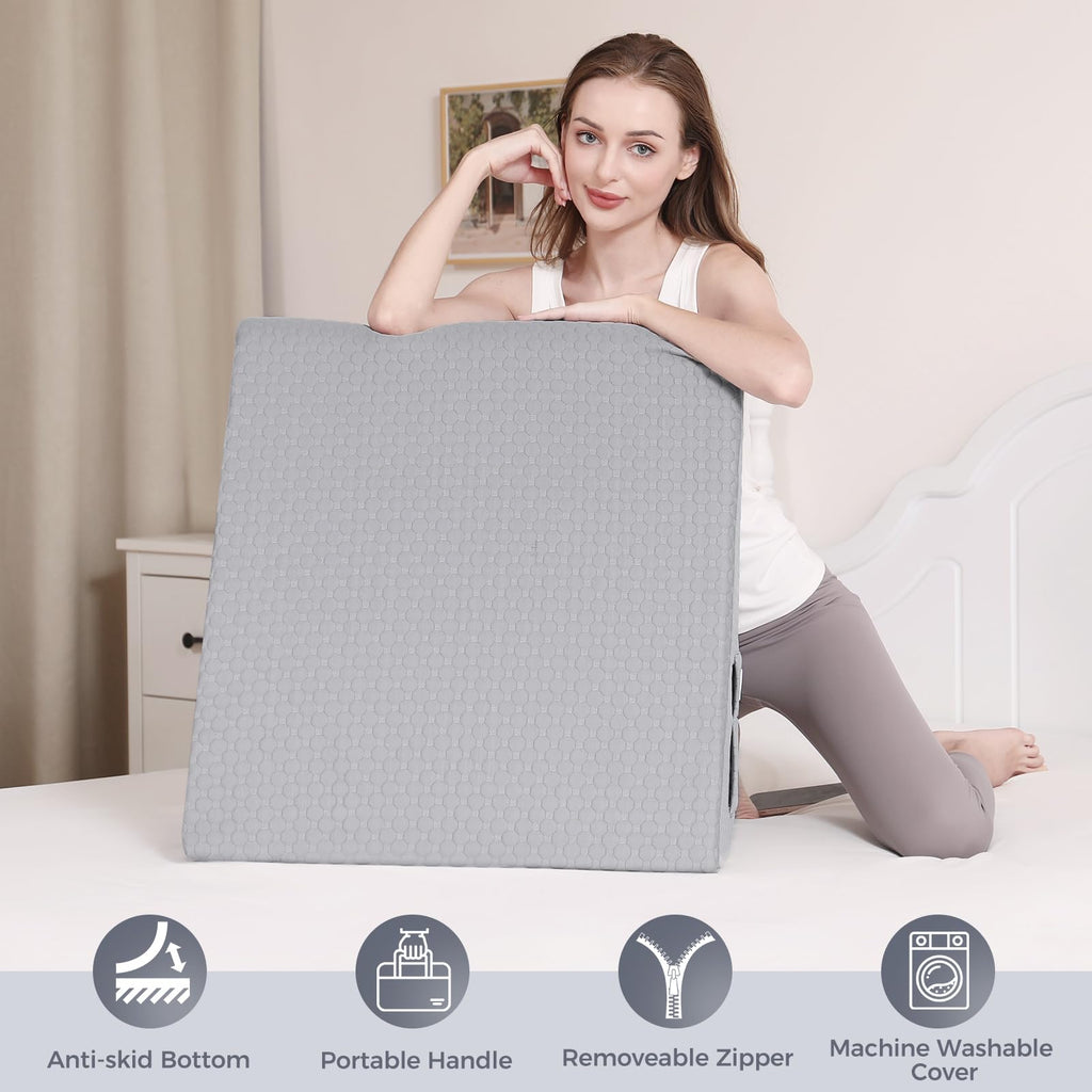 Bed Wedge Pillow for Sleeping 7.5" Memory Foam Wedge Pillow for After Surgery Triangle Pillow Wedge for Acid Reflux Snoring Heartburn GERD Back Support Leg Elevation, Removable Washable Cover - Gray