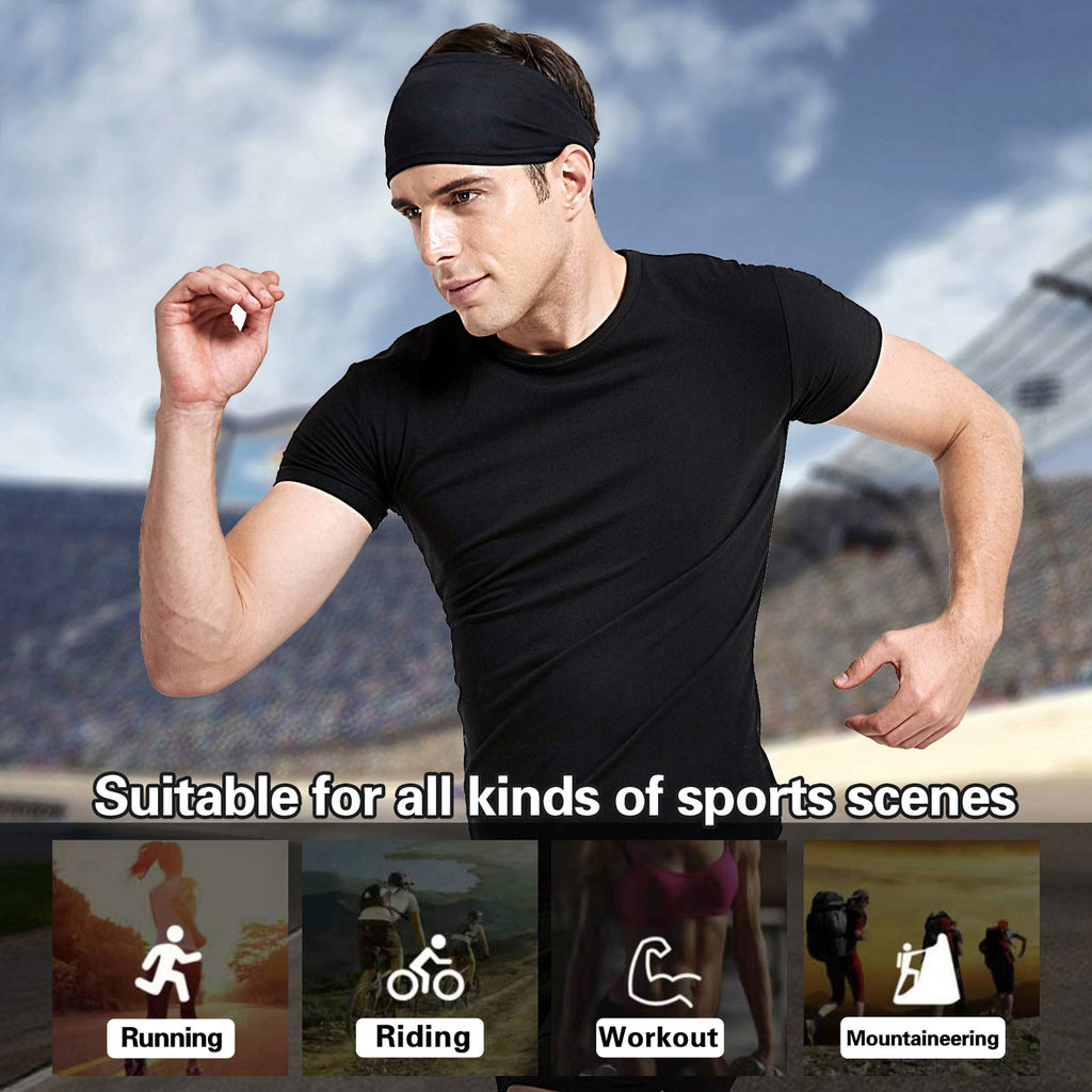 Mens Running Headband,5Pack,Mens Sweatband Sports Headband for Running,Cycling,Basketball,Yoga,Fitness Workout Stretchy Unisex Hairband (5 Black)