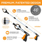 Ezpik 40" Long Extended Grabber Reacher Tool for Elderly - Trash Hand Grabber Pickup Sticks for Seniors - Telescoping Extension Grabber Claw Pickup Tool - Hand Extension Magnetic Folding Grabber 2pack