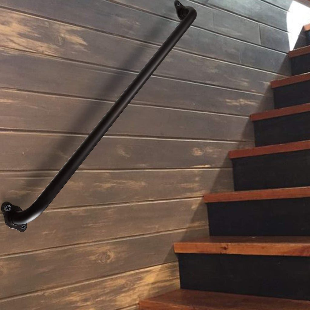 Purife 24 Inch No-Slip Black Metal Stair Railing Indoor - 2 FT Inside Wall Mounted Staircase Handrail, Outdoor Steps Hand Rails, Deck Banister Railing, Safety Grab Bar for Senior Elderly