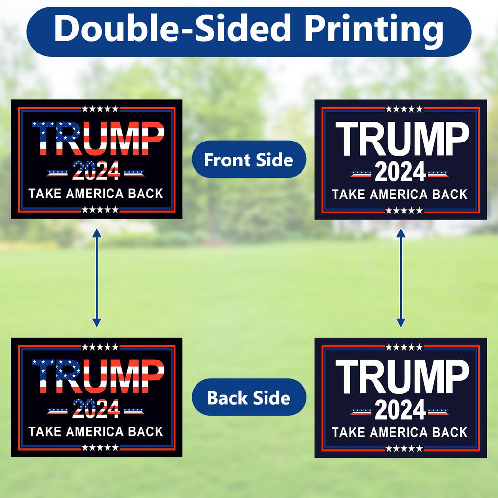 Trump Yard Signs 2024 with H-Stakes, 16" x 12" Double Sided Trump Yard Signs, Trump Take America Back Signs, Placard Voted for Trump Outdoor Lawn Yard Garden Decoration, 2 Pack
