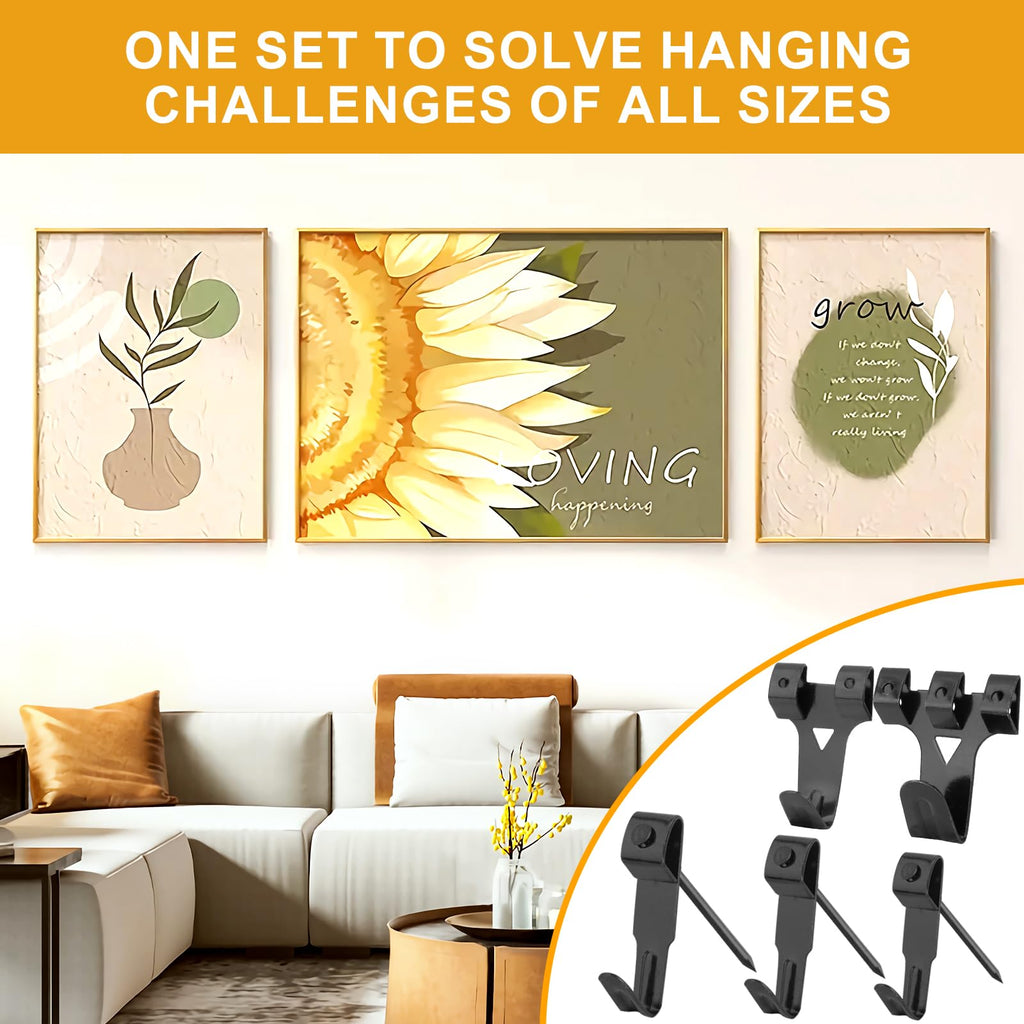 Picture Hangers, 385Pcs Picture Hanging Kit with Heavy Duty Picture Hanging Hooks, Sawtooth, Hardware Nails and Picture Hanging Tool, Wall Hangers for Frame, Painting, Art, Photo (Black)
