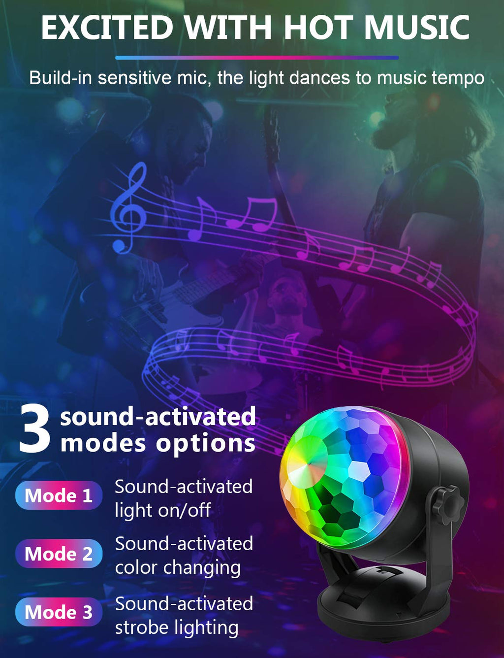 Luditek 4-Pack Disco Ball Light, Sound Activated Party Lights w/Remote Battery Powered USB Portable DJ Strobe Light, Party Supplies for Indoor Large Home Room Dance Karaoke Christmas Party Decorations