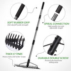 Walensee 5.4FT Bow Rake Heavy Duty Garden Rake with Stainless Steel Handle, 17 Steel Tines Garden Tool for Loosening Soil Gathering Leaf Leveling Lawn Farming Land Management Yarn Thatch Rakes