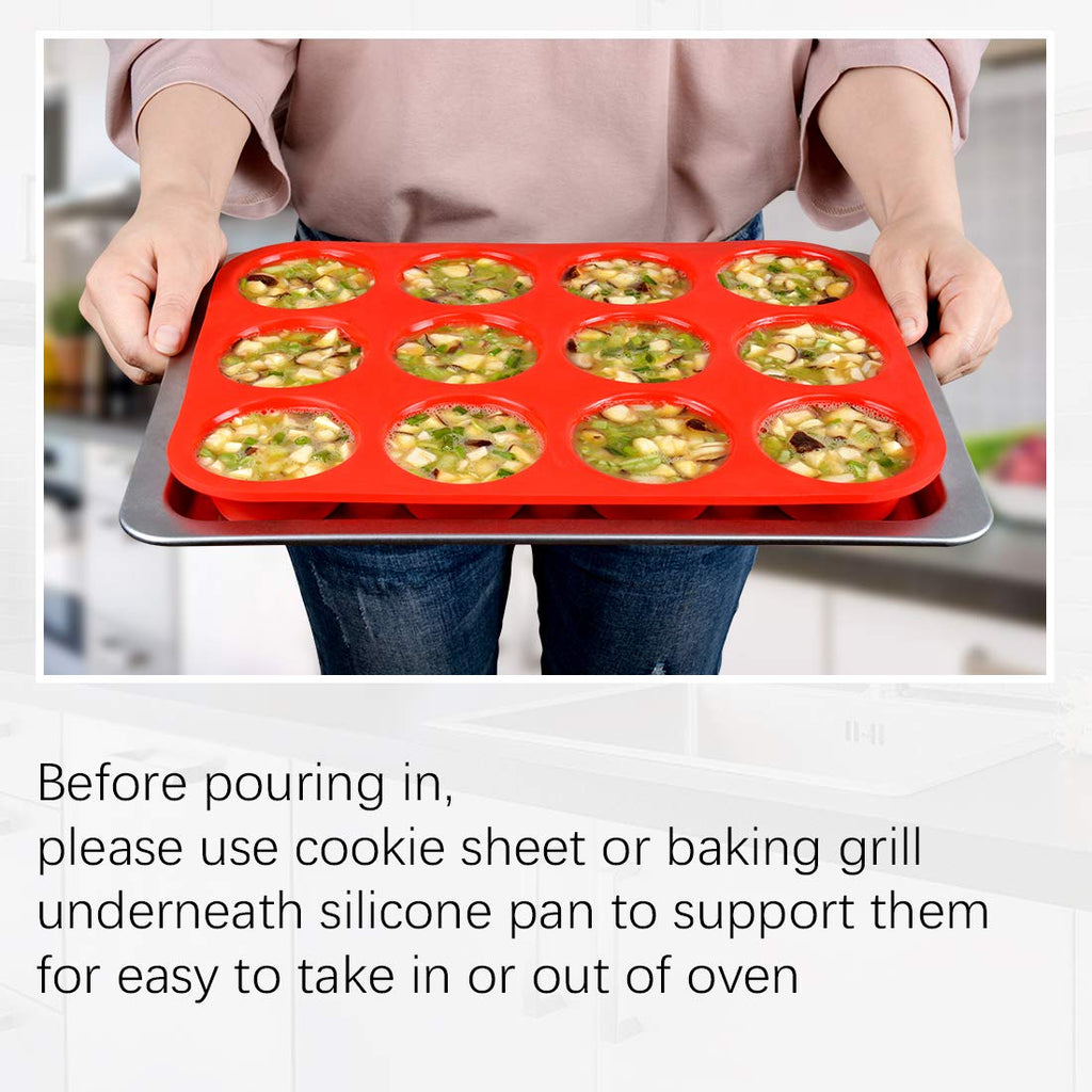 Silicone Muffin Pan Set - Mini 24 Cups, Regular 12 Cups Cupcake Pan, Jumbo 6 Cups Muffin Pan Silicone Bakeware for Baking Set of 3