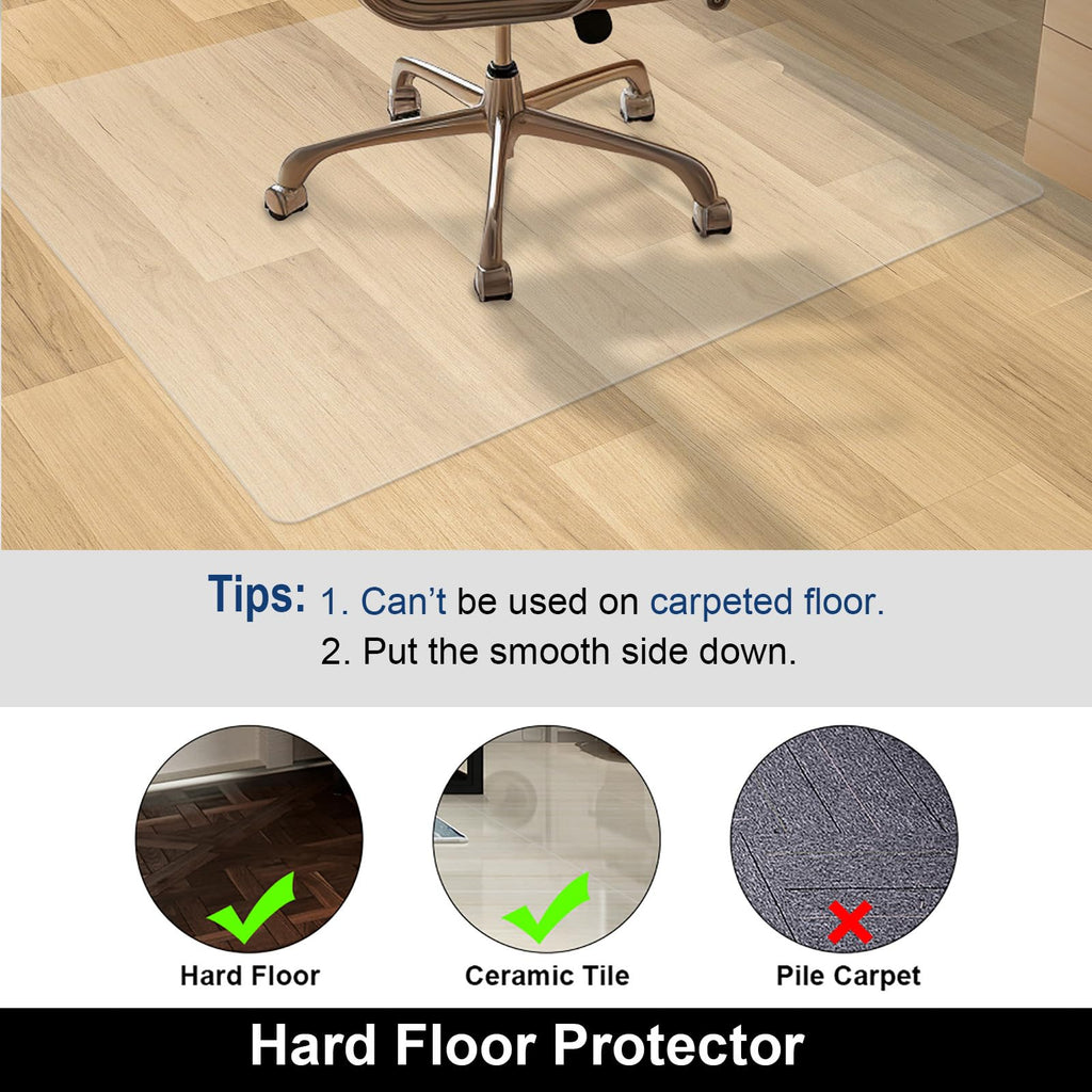 AiBOB Office Chair Mat for Hardwood Floor, 45 X 53 inches, Hard Floor Chair Mats Under Computer Desk, Easy Glide for Rolling Chairs, No Curling