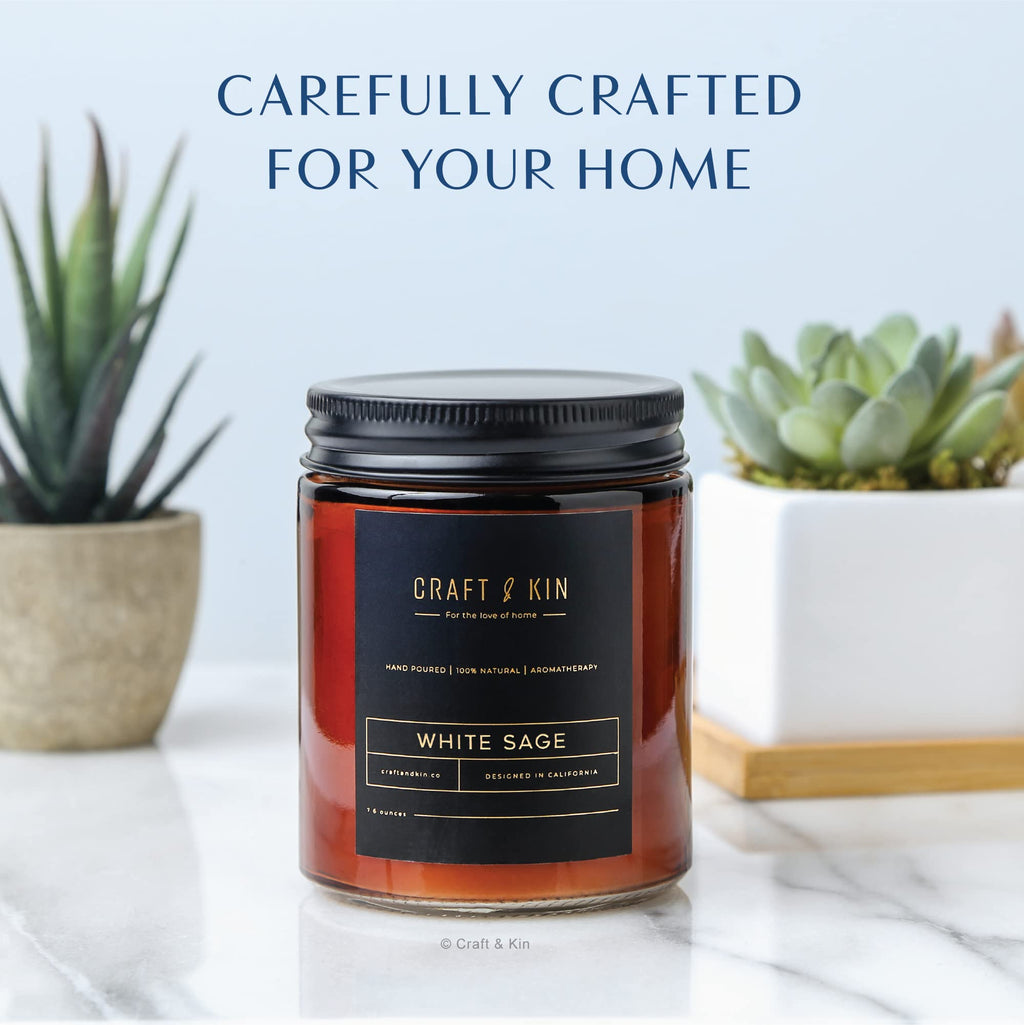 White Sage Candle, Premium Scented Candles for Men & Women | Summer Candle, Soy Candles | Mens Candles, Bedroom Candles for Men | Long Lasting Candles 8 oz 45 Hour Burn | Masculine Candle in Amber Jar