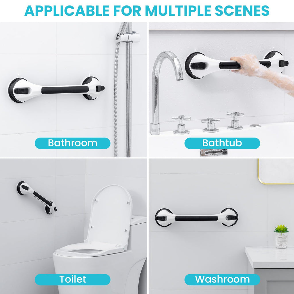 TAILI Shower Grab Bar, 12 Inch Shower Handle for Bathtubs and Showers for Elderly, Suction Grab Bars for Seniors Bathroom Safety Handle for Elderly, No Drilling Removable,Black