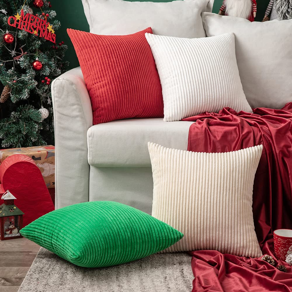 MIULEE Pack of 2 Corduroy Soft Soild Decorative Square Christmas Throw Pillow Covers Set Cushion Cases Pillowcases for Sofa Bedroom Car 18 x 18 Inch 45 x 45 Cm Red