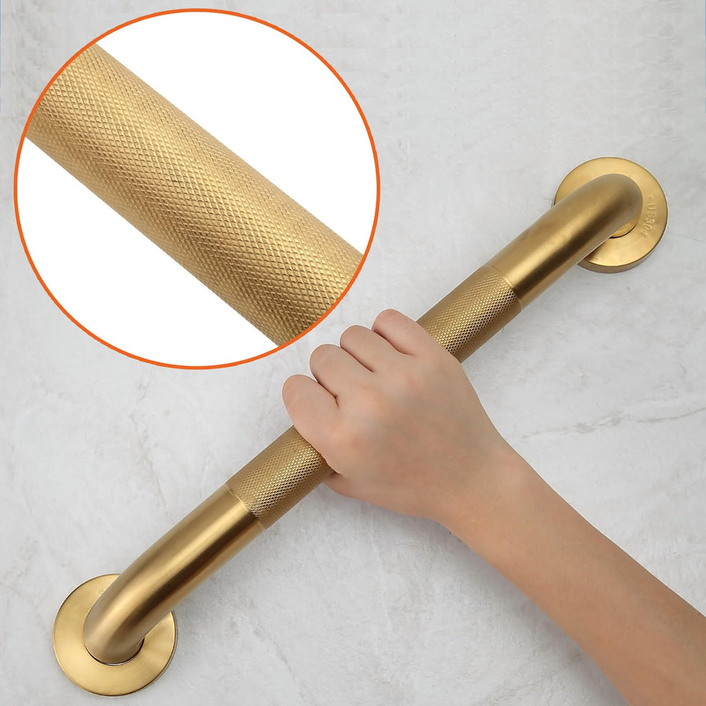 Rackickyer Shower Grab Bar, 2 Pack 12 Inch Gold Bathroom Grab Bar, 1.25" Diameter 304 Stainless Steel Anti-Slip Grab Bars for Bathtubs and Showers, Handicap Shower Grab Bar for Seniors Elderly