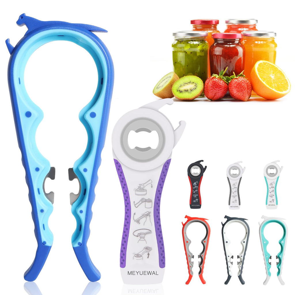 Latest Jar Opener Bottle Opener for Weak Hands, 6 in 1 Multi Function Can Opener Bottle Opener Kit with Silicone Handle Easy to Use for Children, Elderly and Arthritis Sufferers(JAR-Blue3.0)