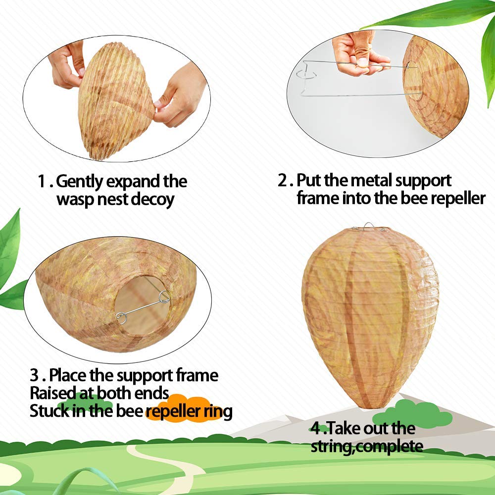 ZeeDix 8 Pack Hanging Paper Fake Wasp Nest Decoy- Eco Friendly Effective Deterrent Bee Hornets Wasp Nest for Outdoor, Home and Garden(8.66"×11",Warm Color)