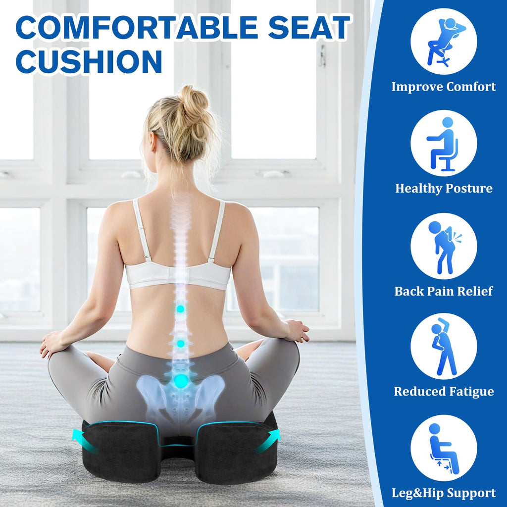 CushyOasis Seat Cushion, Chair Cushions, Office Chair Cushions, Anti-Slip Bottom & Removable Cover Tailbone Pain Relief Cushion, Memory Foam Seat Cushion for Office, Wheelchair, Car (Black)