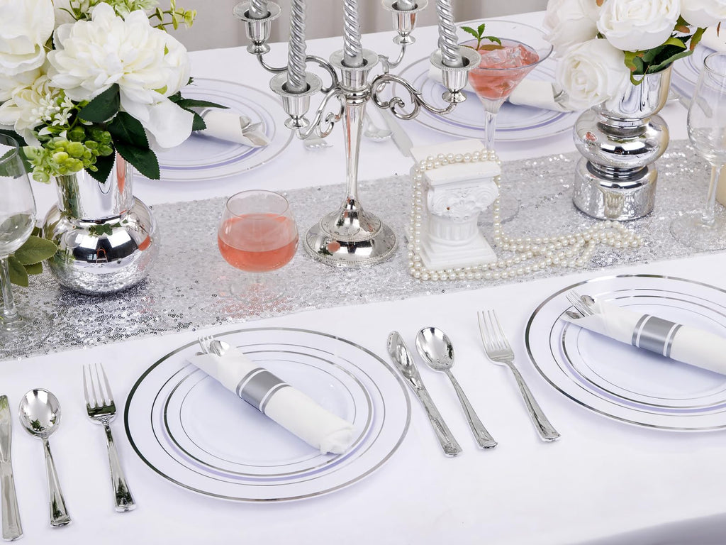 Supernal 30 Pack Silver Plastic Silverware,Rolled Plastic Silverware,Pre Rolled Napkins with Plastic Cutlery Set,Wrapped Plastic Cutlery Set with Napkin,Silver Plastic Forks,Disposable Dinnerware Set