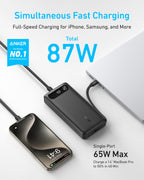Anker Power Bank, 20,000mAh Portable Charger with Built-in USB-C Cable, 87W Max Fast Charging Battery Pack for Laptop, 2 USB-C and 1 USB-A, for MacBook, iPhone 16/15 Series, Samsung, Switch, and More