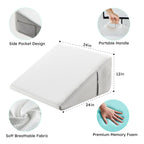 Bedluxe Wedge Pillow for Sleeping, 12 inch Bed Wedge Pillow, Elevated Body Pillow for Back Support, Acid Reflux, Leg, Neck Pain, Snoring, Triangle Pillow Wedge - Cooling Memory Foam Top, White/Grey