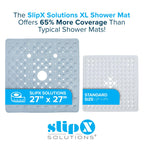 SlipX Solutions Case Pack - Extra Large Square Shower Mat, 27"x27", Non-Slip Stall Mat for Elderly & Kids Standing Bath Tub Mat, Machine Washable, Suction Cups, Solid Gray, Box of 4