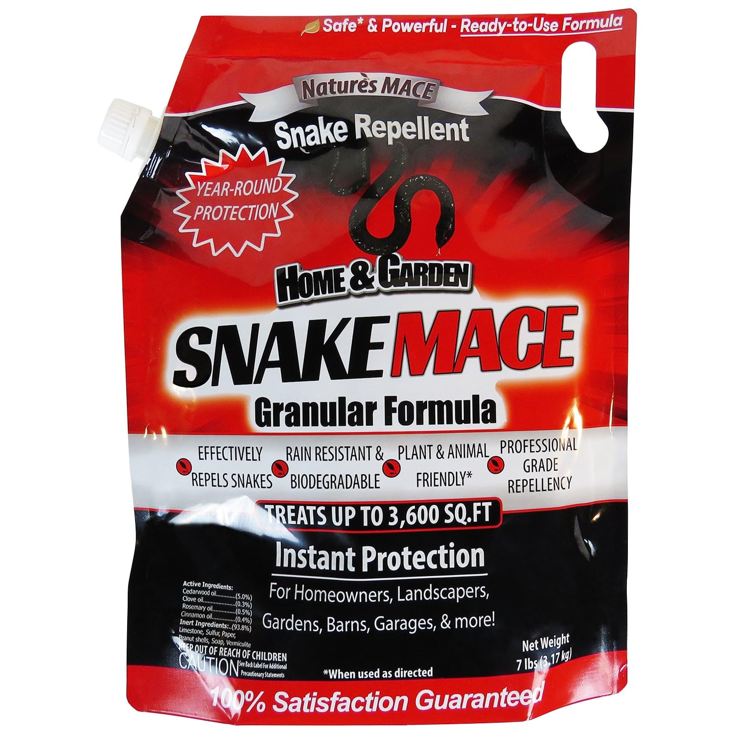 Nature’s MACE Snake Repellent 7LB Granular/Covers 3,600 Sq. Ft. / Keep Snakes Out of Your Garden, Yard, Home, attic and More/Snake Repellent/Safe to use Around Home, Children, & Plants
