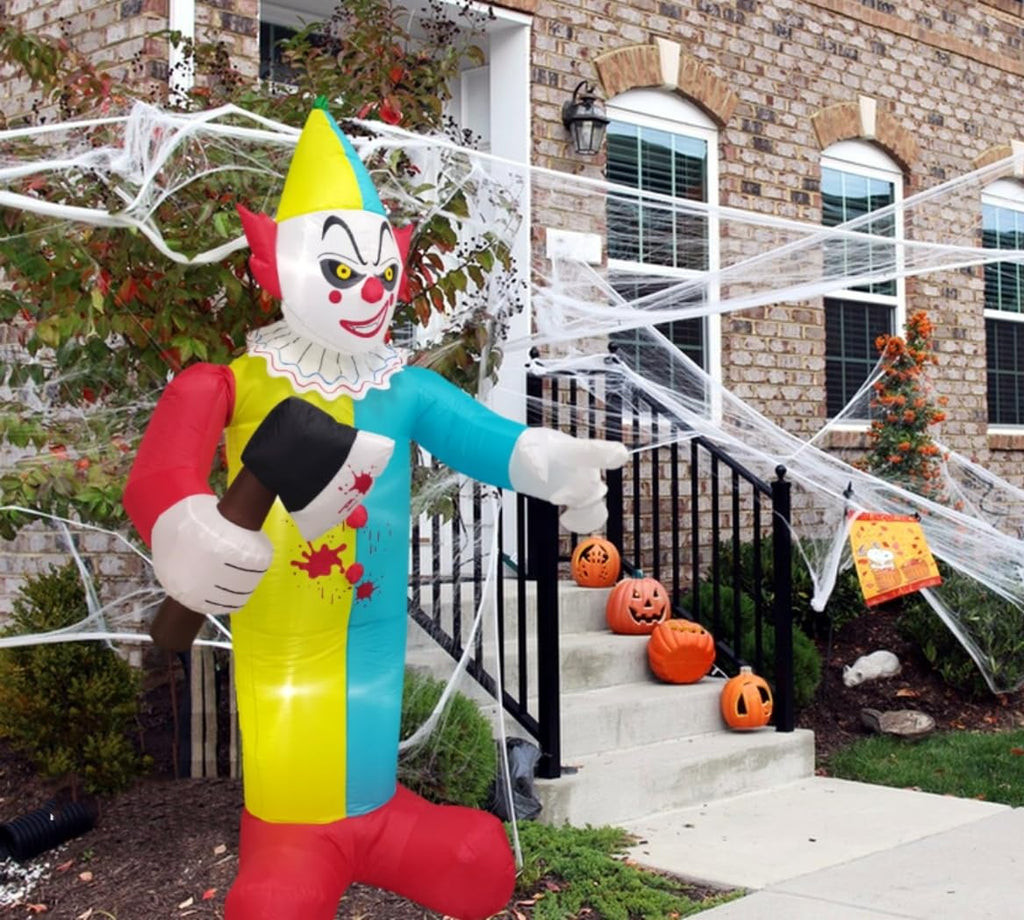 7 FT Halloween Inflatables Giant Outdoor Decorations Blow Up Yard Scary Clown Holding 75 Degrees Swings Sickle with Built-in LEDs for Garden Lawn Indoor Party Decor