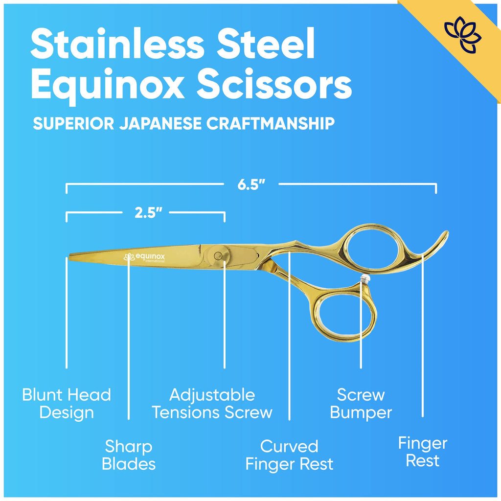 Equinox Professional Razor Edge Series Barber Hair Cutting Scissors - Japanese Stainless Steel Salon Scissors - 6.5” Overall Length - Fine Adjustment Tension Screw - Premium Shears for Hair Cutting