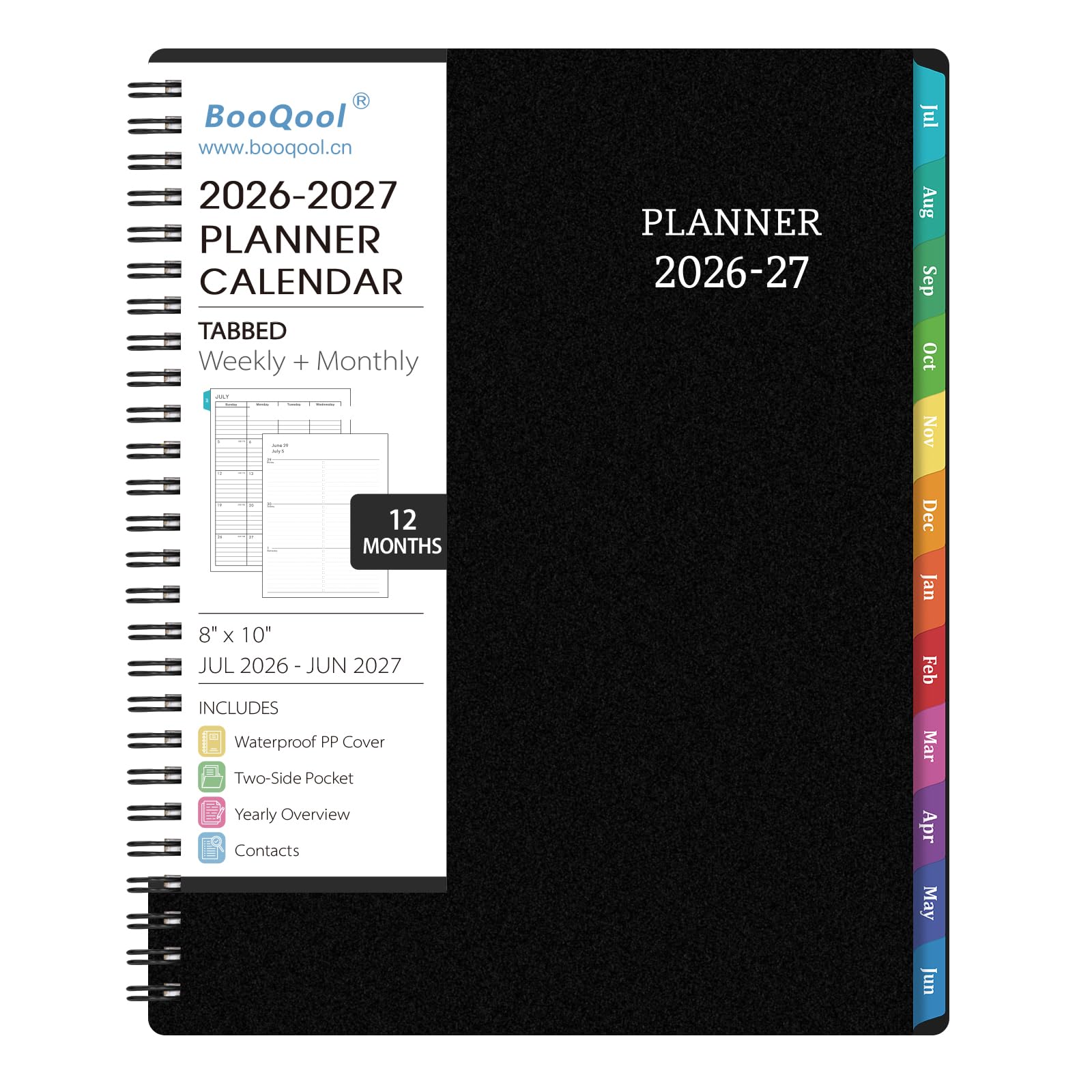 Planner 2026-2027 for Office, School, Home - Spiral Bound Academic Monthly Weekly Calendar July 2026 - June 2027 Organizer with To Do List, Tabs & PP Cover 8" x 10"