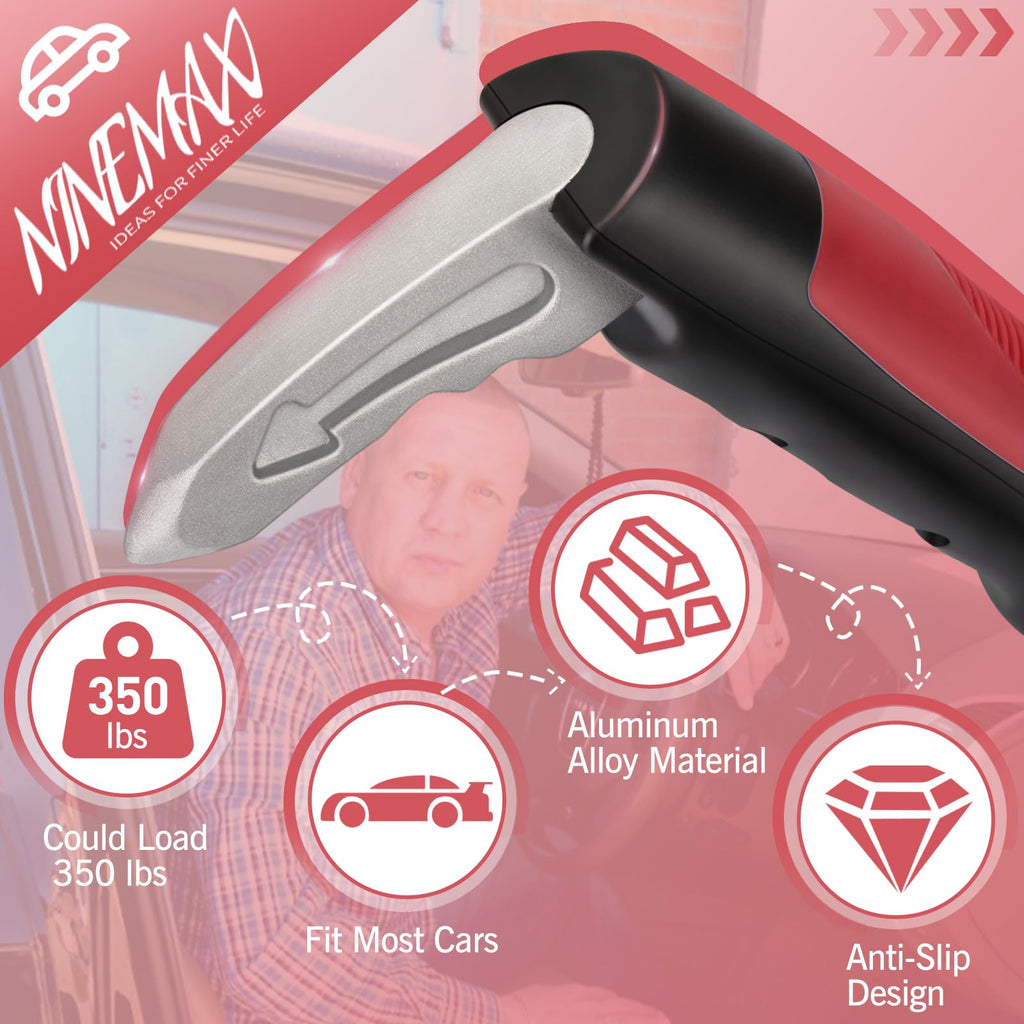 NINEMAX Car Door Handle Assist for Elderly, Vehicle Door Latch Support Handle Portable Grab Cane for Getting in/Out of Car (Red)